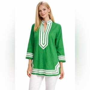 Elizabeth McKay Linen Tunic with White Trim